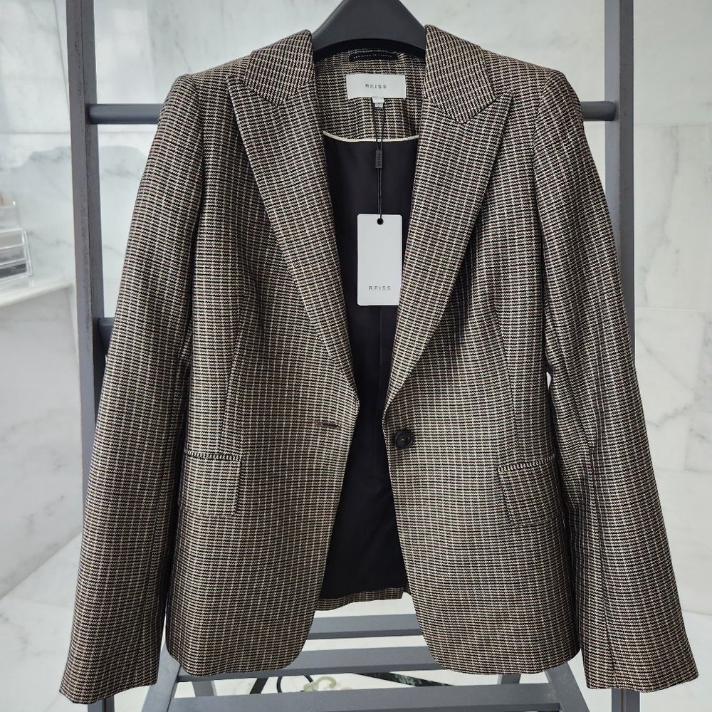 Reiss Zen Jacket Shiny Foulard, Black/Cream